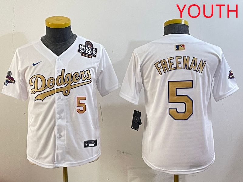 Youth Los Angeles Dodgers #5 Freeman White Champion gold character 2025 Nike MLB Jersey style 3->youth mlb jersey->Youth Jersey